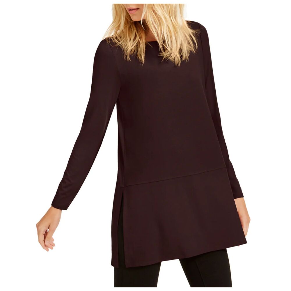 Eileen Fisher Boat-Neck Tunic Women's XS Brown Lagenlook Relaxed Classic Stretch